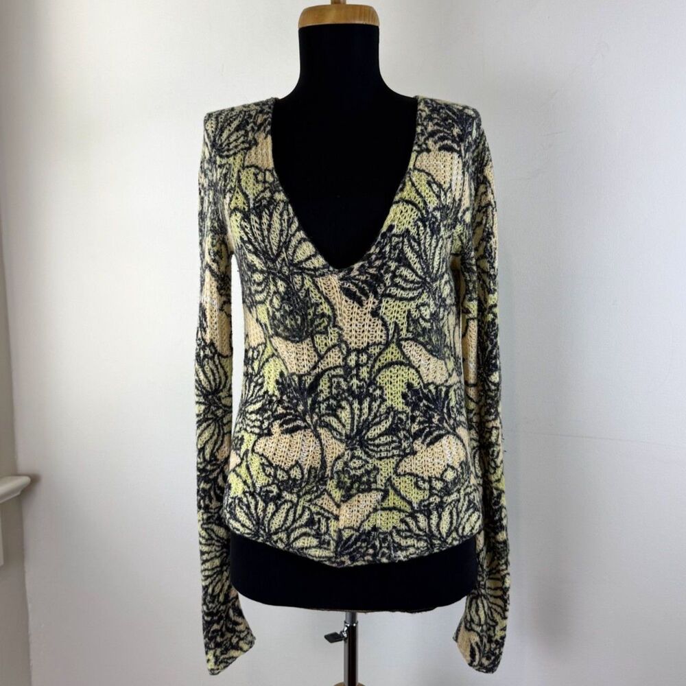 Vintage Y2K Archival PRADA Plunging Deep V-Neck Floral Knit Sweater
